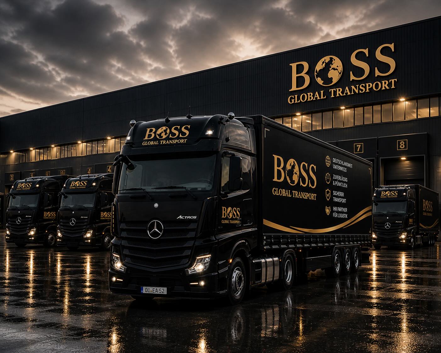 Schwarz-goldener Boss Global Transport Fuhrpark